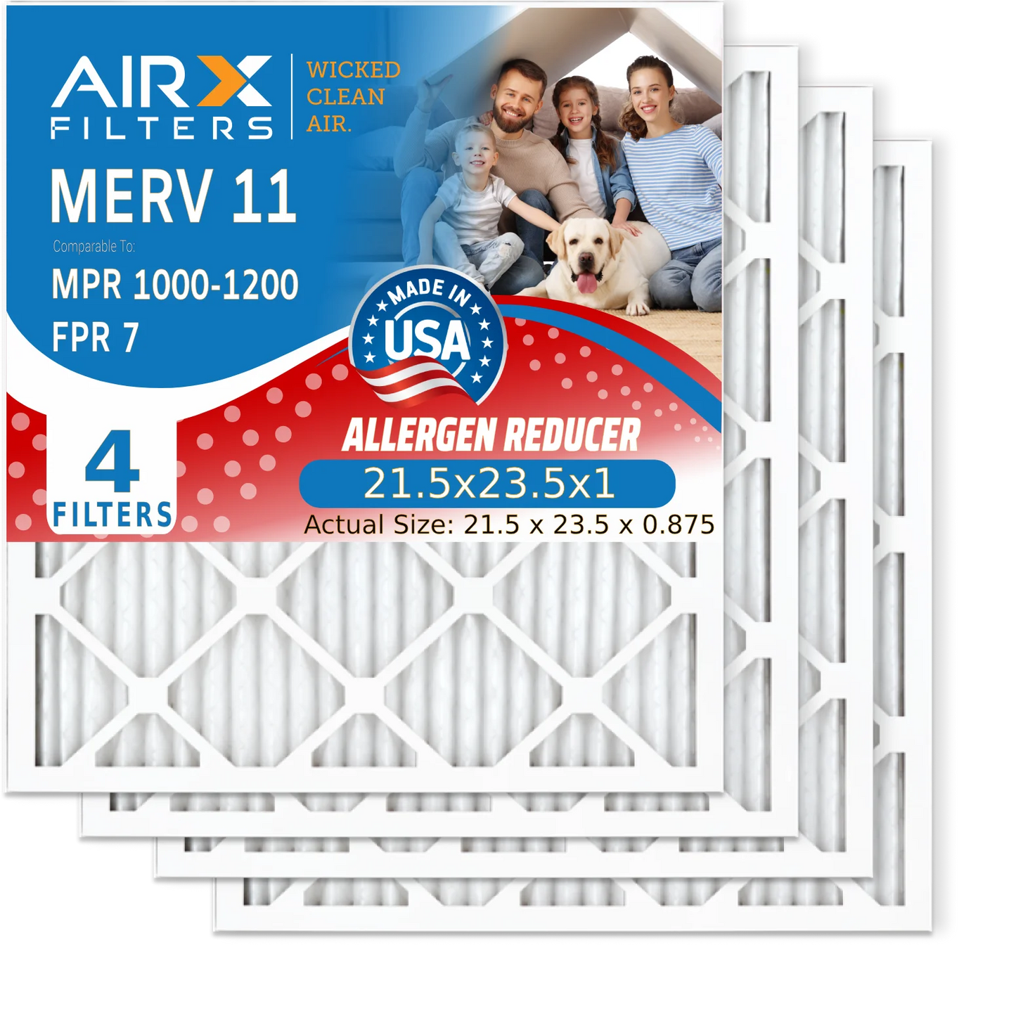 21.5x23.5x1 Air Filter MERV 11 Comparable to MPR 1000, MPR 1200 & FPR 7 Electrostatic Pleated Air Conditioner Filter 4 Pack HVAC USA Made 21.5x23.5x1 Furnace Filters by AIRX FILTERS WICKED CLEAN AIR.