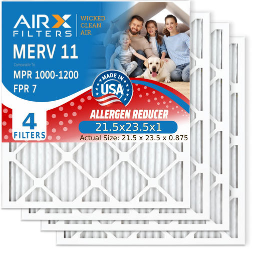 21.5x23.5x1 Air Filter MERV 11 Comparable to MPR 1000, MPR 1200 & FPR 7 Electrostatic Pleated Air Conditioner Filter 4 Pack HVAC USA Made 21.5x23.5x1 Furnace Filters by AIRX FILTERS WICKED CLEAN AIR.