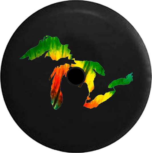 2018 2019 Wrangler JL Backup Camera Tie Dye Tiedye Great Lakes Michigan Mitten Spare Tire Cover for Jeep RV 33 Inch