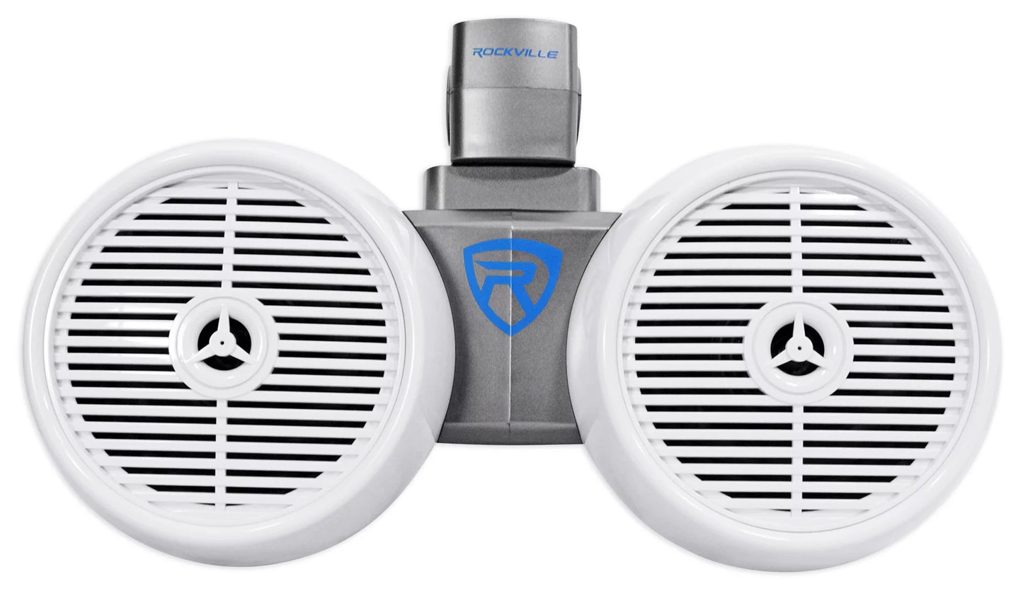 2) Rockville DWB65W Dual 6.5" White 1200w Marine Wakeboard Tower Speaker Systems