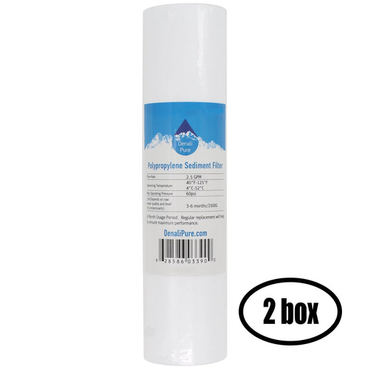 2 Boxes of Replacement for Fluid 103456 Polypropylene Sediment Filter - Universal 10-inch 5-Micron Cartridge for Liquid 3 Stage Whole house Liquid filter - Denali Pure Brand