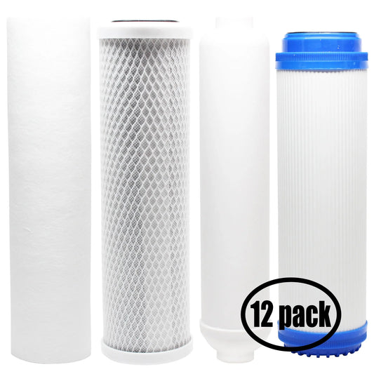 12-Pack Replacement for Filter Kit for Expres Fluid RO5MXG RO System - Includes Carbon Block Filter, PP Sediment Filter, GAC Filter & Inline Filter Cartridge - Denali Pure Brand