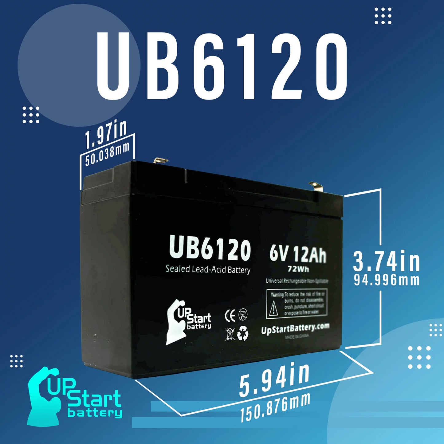 2x Pack - Compatible Tripp-Lite 850 Battery - Replacement UB6120 Universal Sealed Lead Acid Battery (6V, 12Ah, 12000mAh, F1 Terminal, AGM, SLA) - Includes 4 F1 to F2 Terminal Adapters