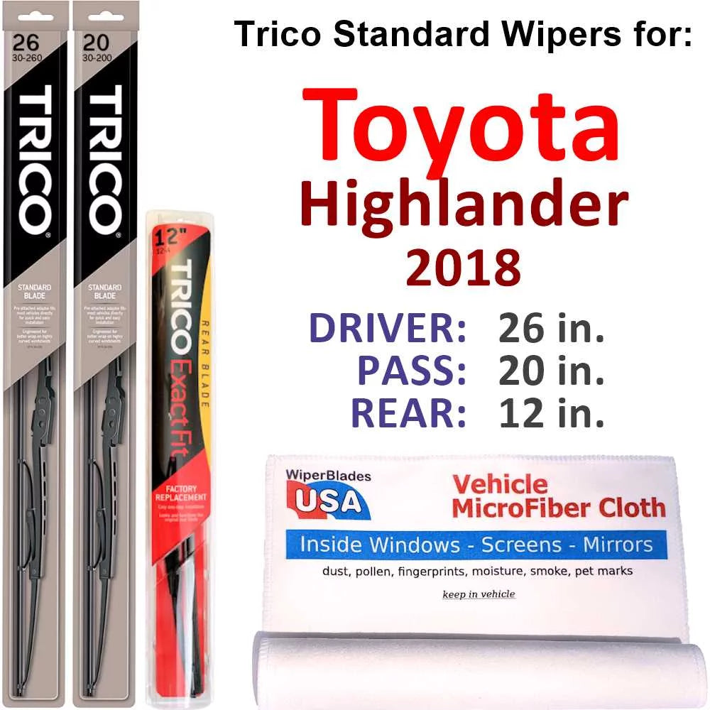 2018 Toyota Highlander Wiper Blades (Set of 3) w/Rear Wiper