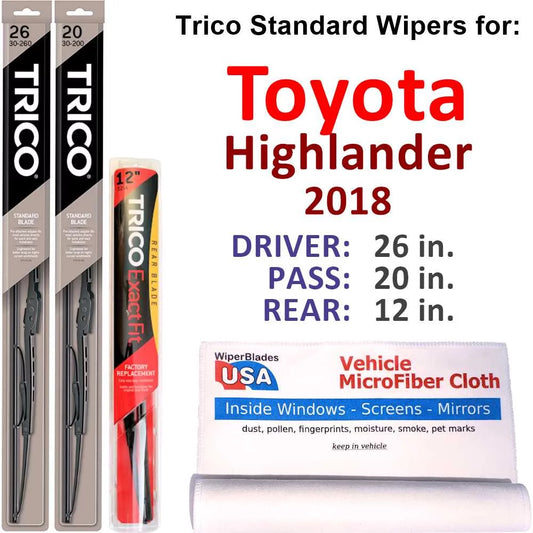 2018 Toyota Highlander Wiper Blades (Set of 3) w/Rear Wiper