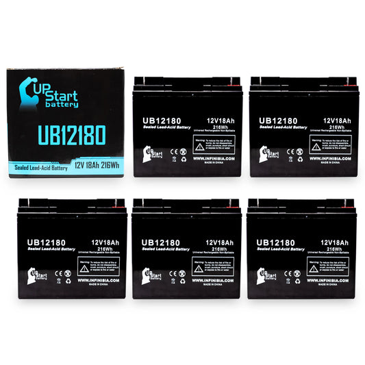 5x Pack - Compatible EAGLE PICHER BATTERIES CF12V18 Battery - Replacement UB12180 Universal Sealed Lead Acid Battery (12V, 18Ah, 18000mAh, T4 Terminal, AGM, SLA)