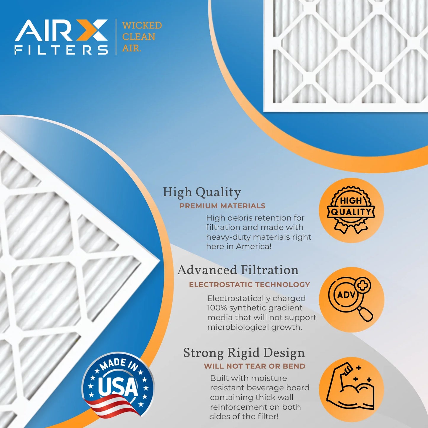 18x20x1 Air Filter MERV 13 Rating, 12 Pack of Furnace Filters Comparable to MPR 1500 - 2200 & FPR 9 - Made in USA by AIRX FILTERS WICKED CLEAN AIR.