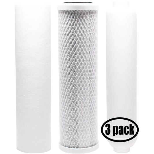 3-Pack Replacement for Filter Kit for Vitapur VRO-4 RO System - Includes Carbon Block Filter, PP Sediment Filter & Inline Filter Cartridge - Denali Pure Brand