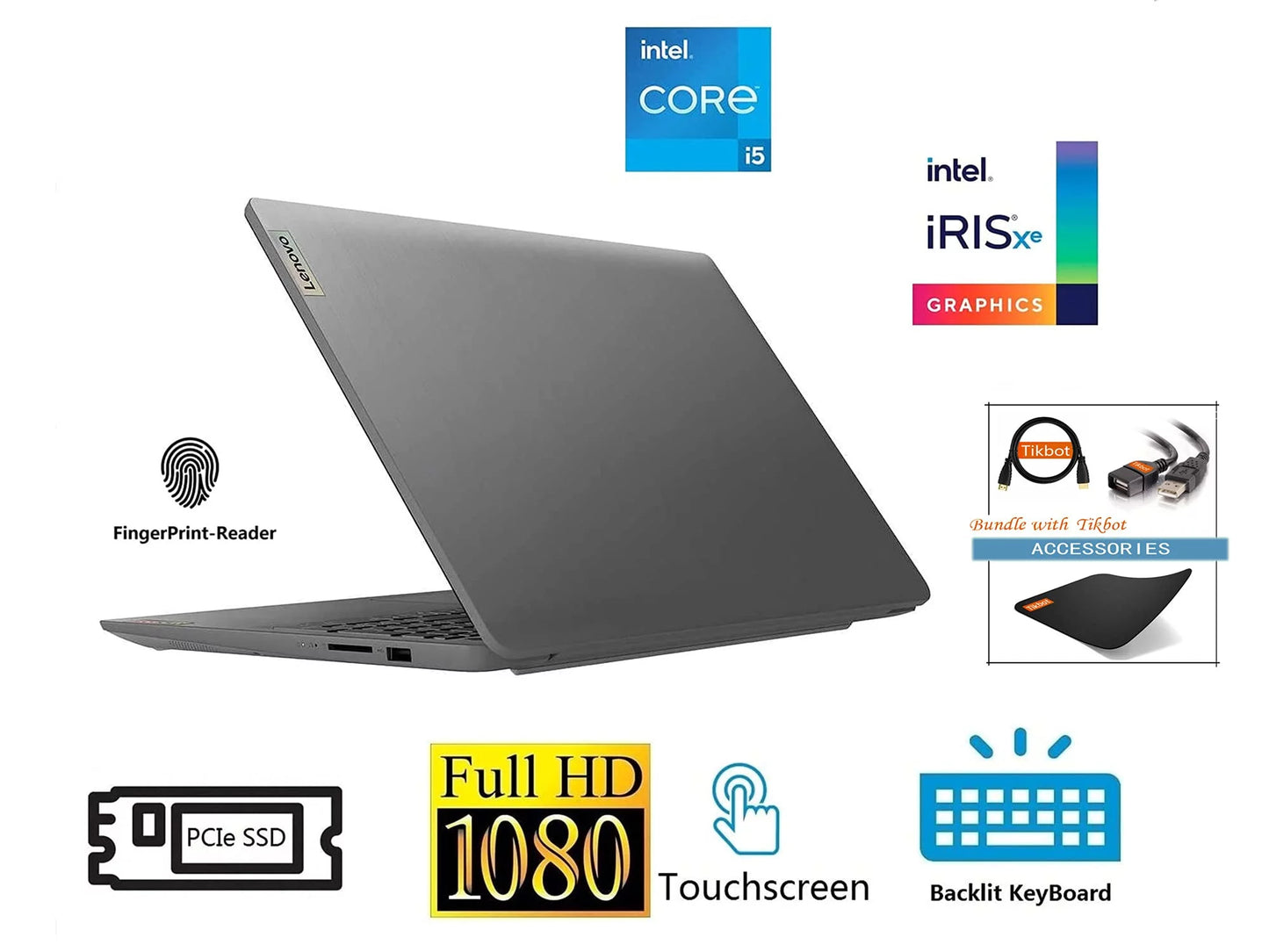 2021 IdeaPad 3 Portable computer 15.6" FHD IPS Monitor Display, i5-1135G7 (>i7-1065G7), Iris Xe Graphics, Wi-Fi 6, Camera, Type-C, Fingerprint, w/Accessories (20GB RAM | 1TB PCIe SSD)