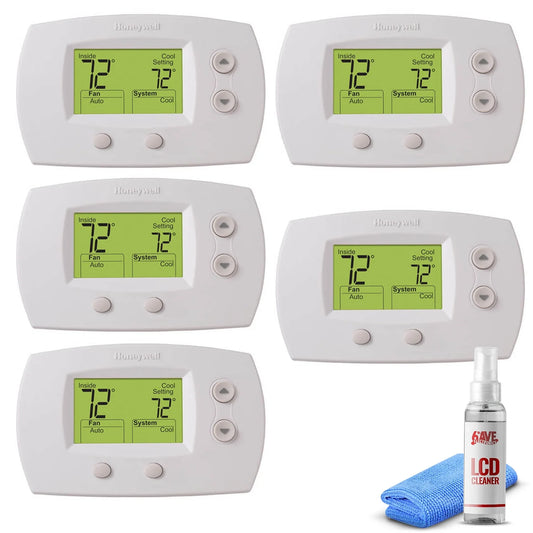 5-Pack Honeywell TH5220D1029 Focuspro 5000 Non-Programmable 2 Heat and 2 Cooling Thermostat, Large Display + LCD Cleaner